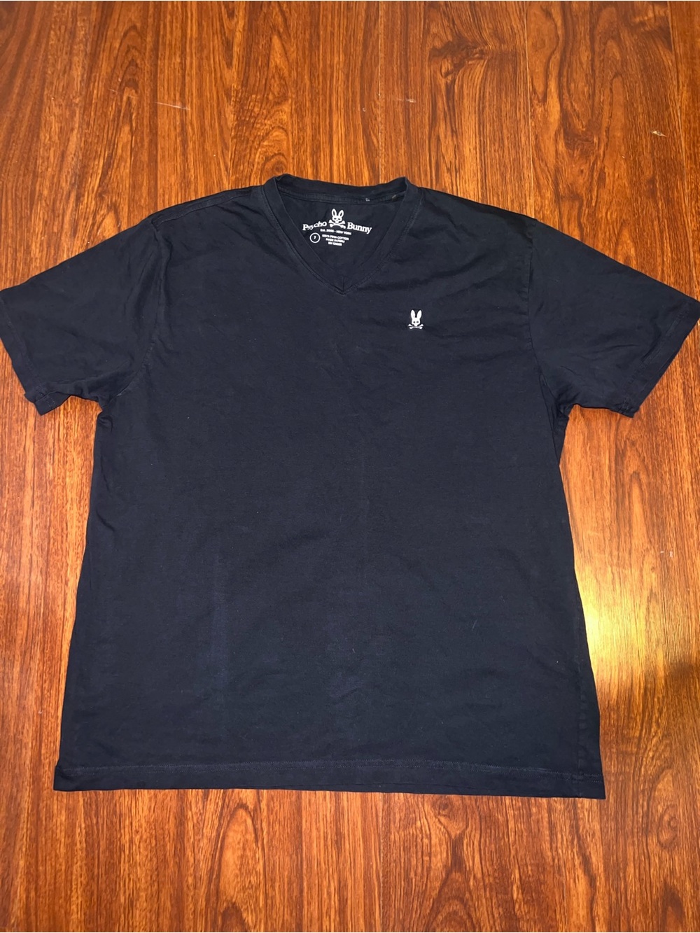Psycho Bunny Navy Blue V-Neck Short Sleeve Tee with White Bunny Logo